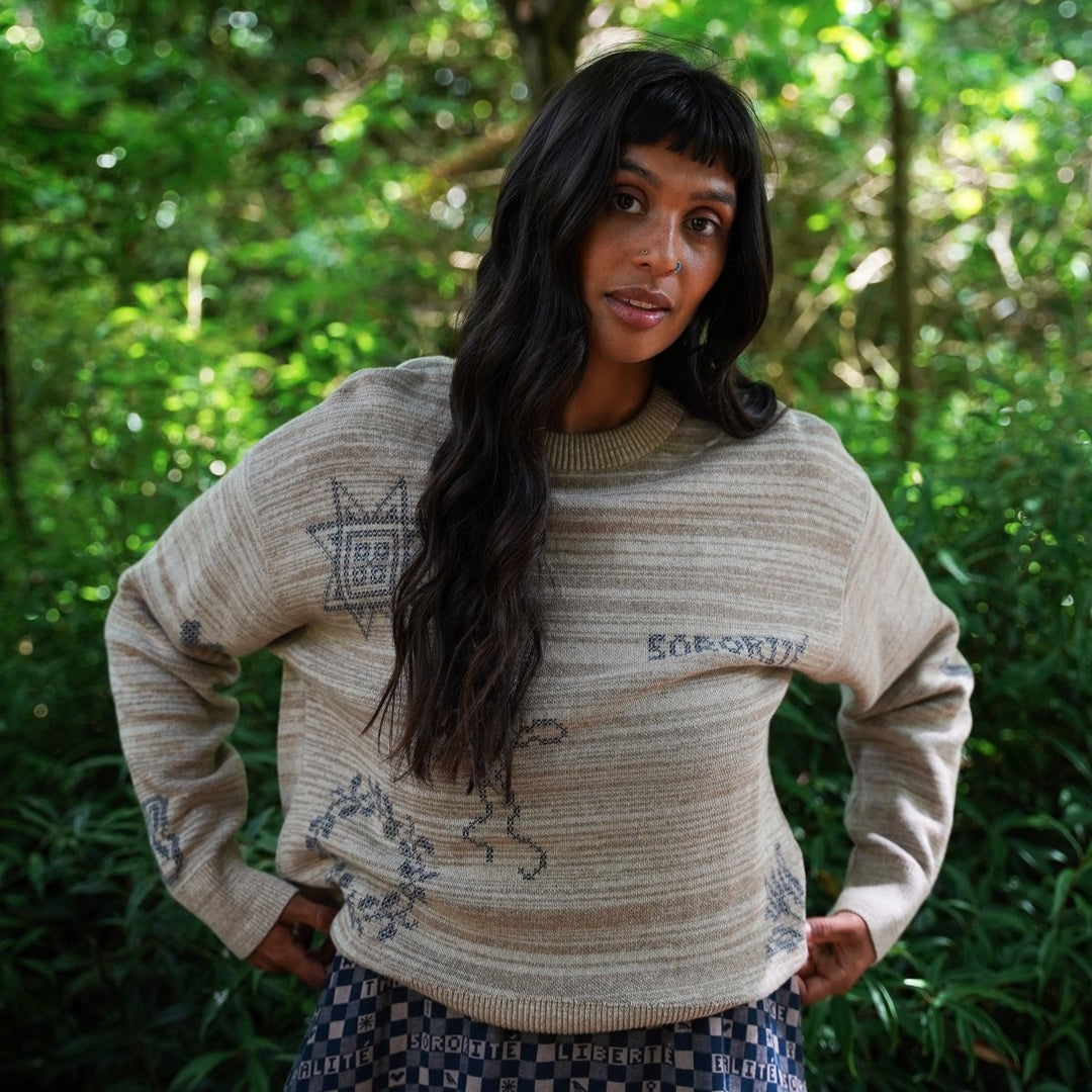Cross Stitch Jumper in Putty &amp; Midnight - Black &amp; BeechXS
