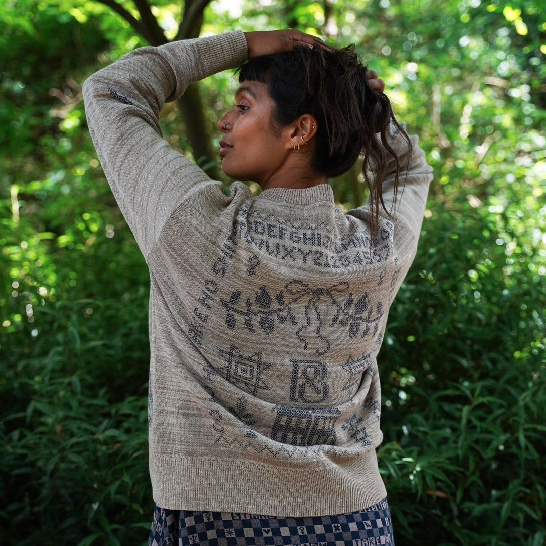 Cross Stitch Jumper in Putty &amp; Midnight - Black &amp; BeechXS