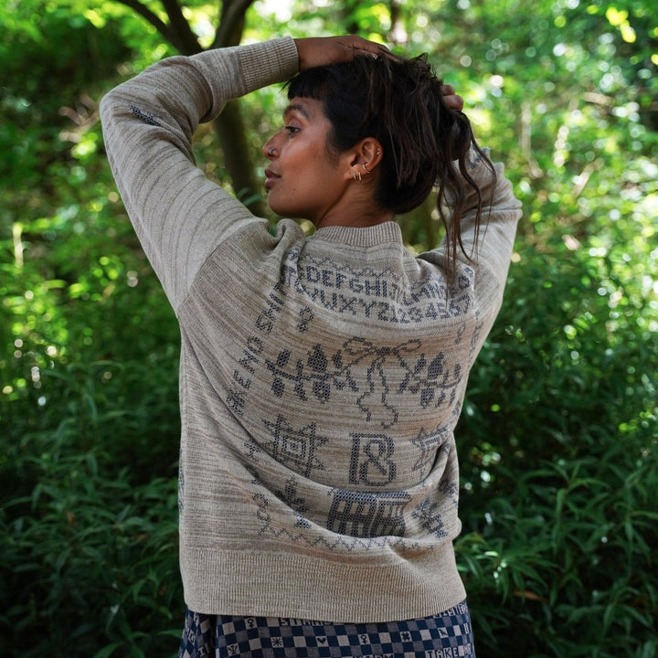 Cross Stitch Jumper in Putty &amp; Midnight - Black &amp; BeechXS