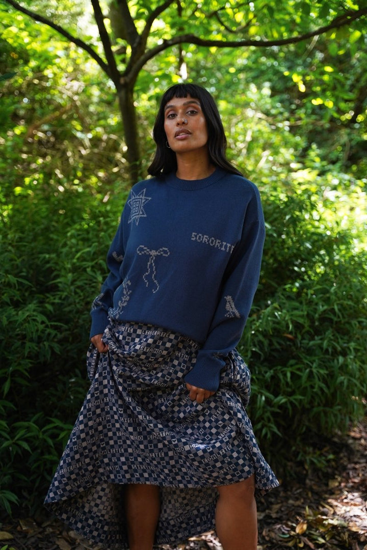 Cross Stitch Jumper in Midnight &amp; Putty - Black &amp; BeechXS