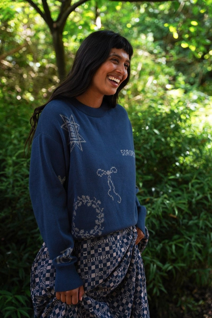 Cross Stitch Jumper in Midnight &amp; Putty - Black &amp; BeechXS