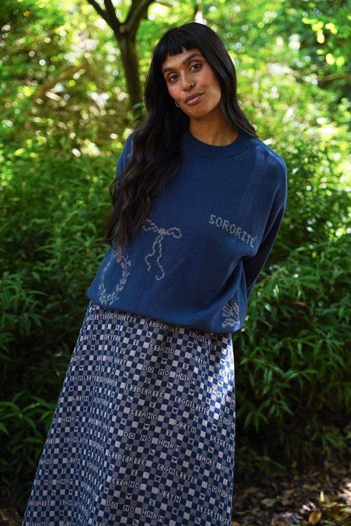 Cross Stitch Jumper in Midnight &amp; Putty - Black &amp; BeechXS