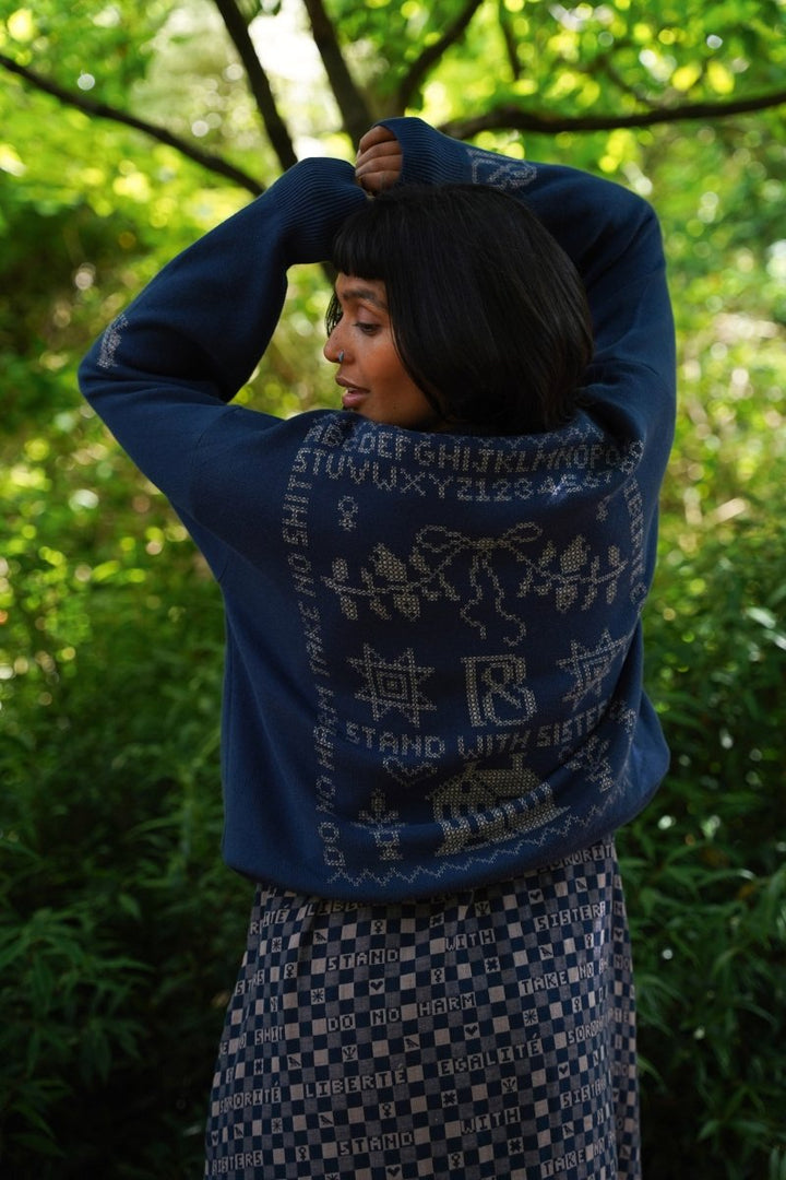 Cross Stitch Jumper in Midnight &amp; Putty - Black &amp; BeechXS