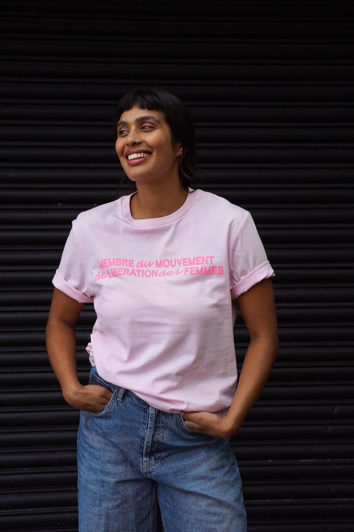 Membre du mouvement de libération des femmes T-Shirt in Cotton Pink - Black &amp; BeechXS