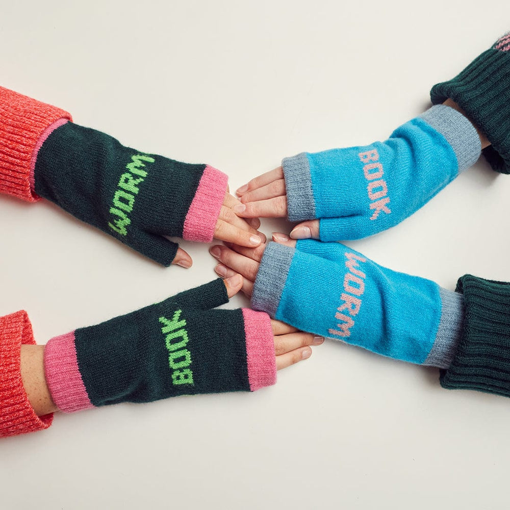 Book Worm Mittens in Forest Green with Neon Green & Bubblegum Gloves & Mittens Black & Beech