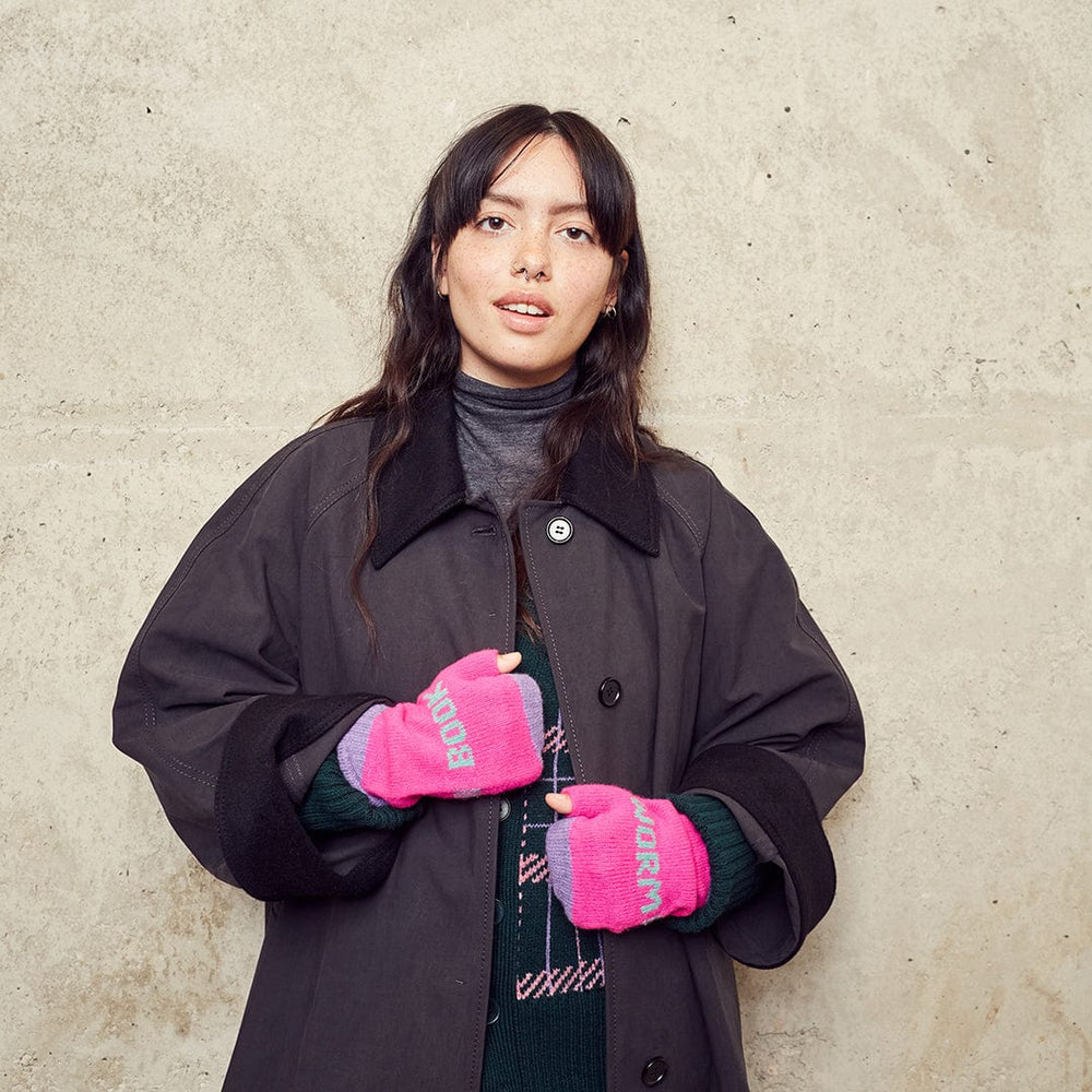 Book Worm Mittens in Neon Pink with Mojito & Violet Gloves & Mittens Black & Beech