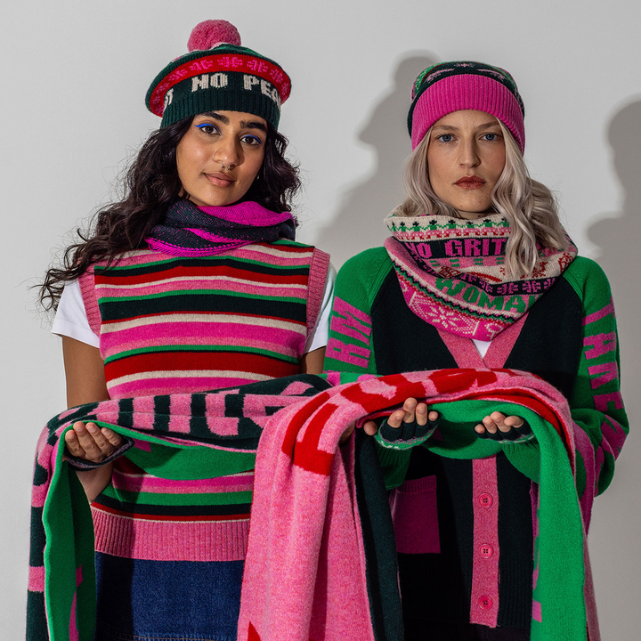 *PRE ORDER* Do No Harm Take No Shit Lambswool Cardigan in Kelly Green & Bubblegum
