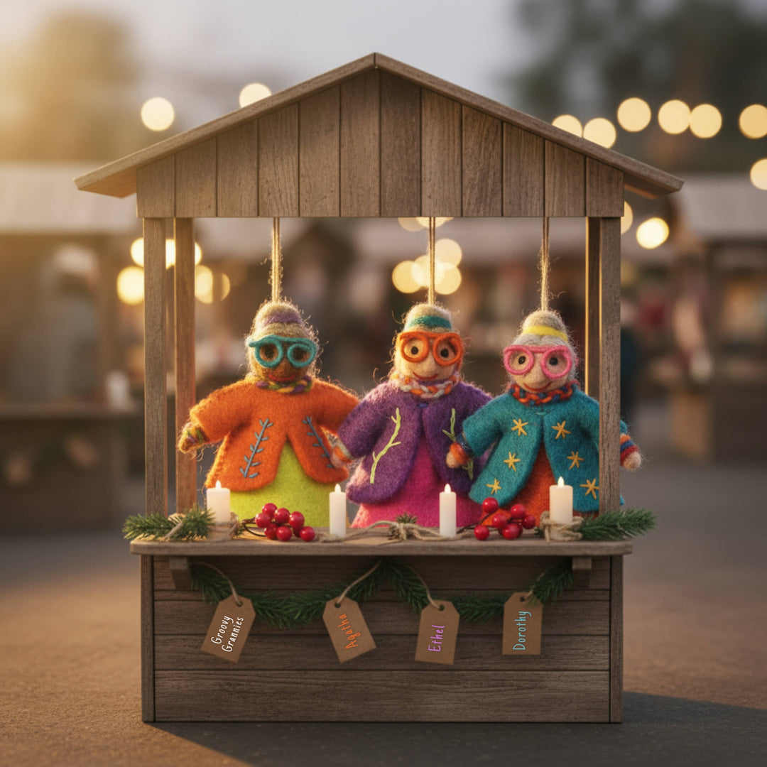 Handmade Felt Groovy Grannies Hanging Decoration: Ethel