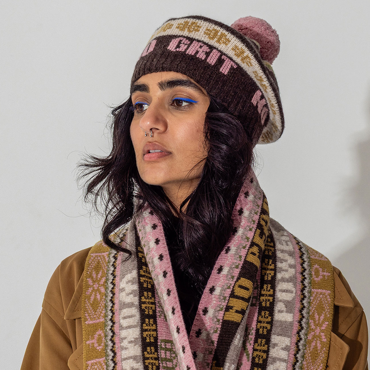Feminist Fairisle Loop Scarf in Cocoa