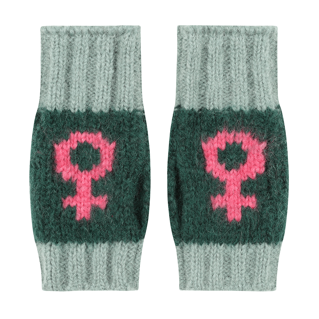 Cosmos Wrist Warmer in Green & Pink Gloves & Mittens Black & Beech