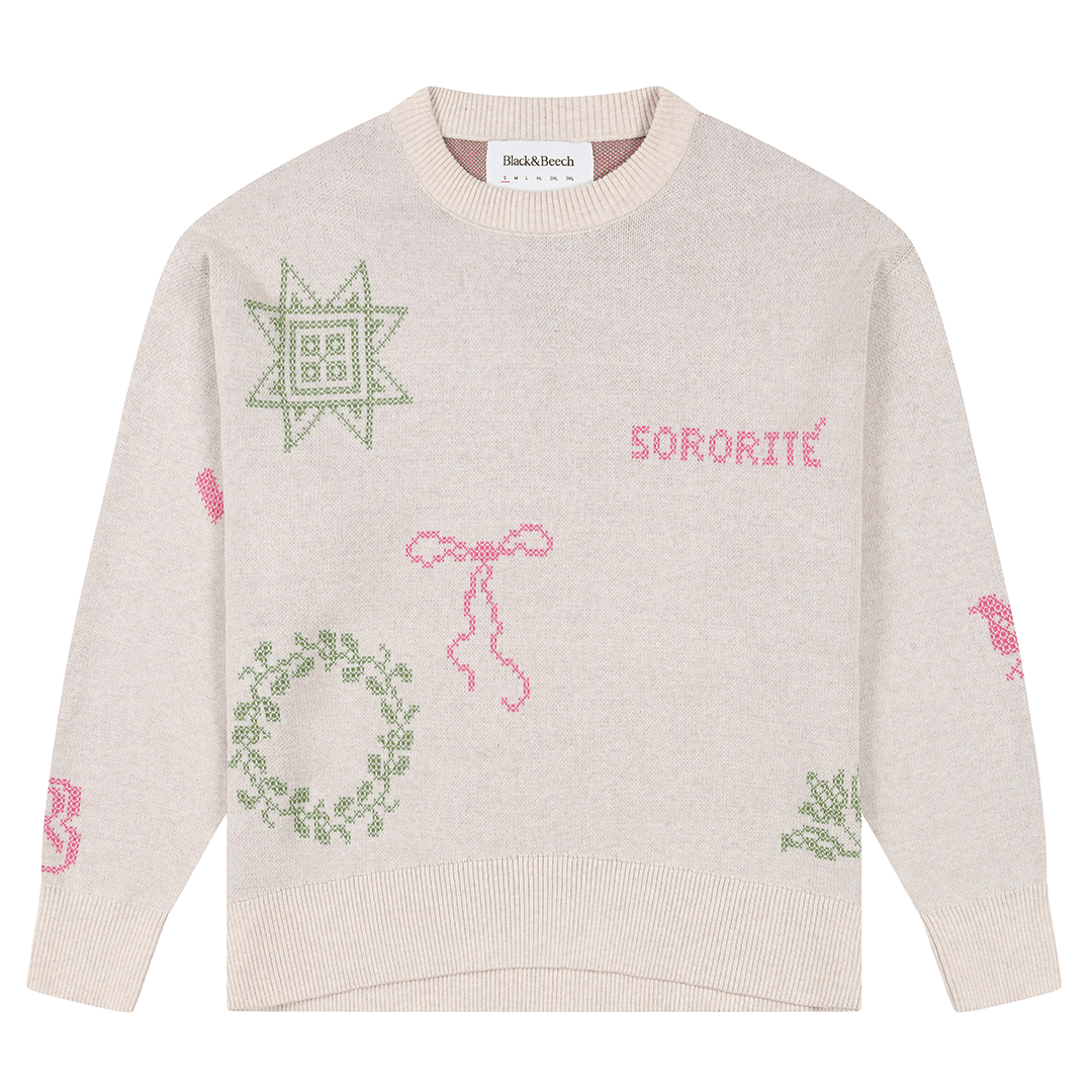 Cross Stitch Jumper in Ecru Jumper Black & Beech