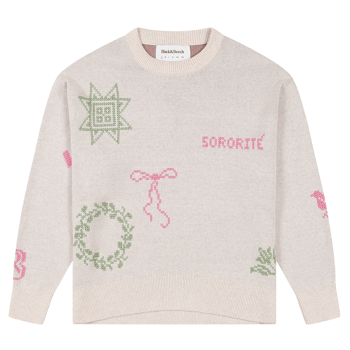 Cross Stitch Jumper in Ecru Jumper Black & Beech