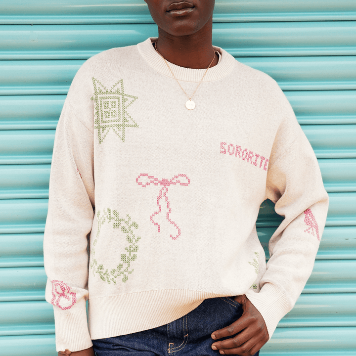 Cross Stitch Jumper in Ecru - Pre Order Jumper Black & Beech