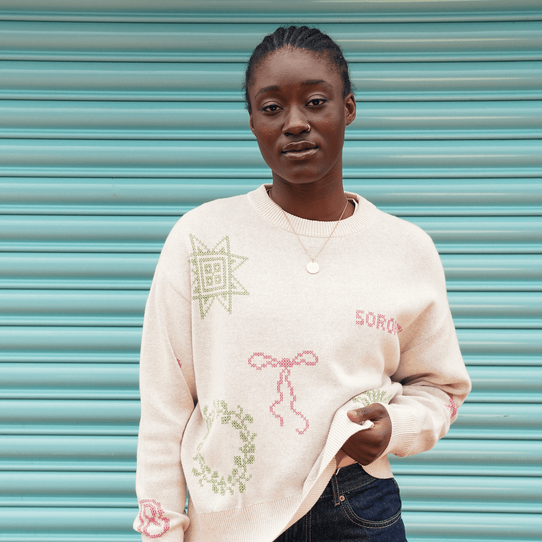 Cross Stitch Jumper in Ecru - Pre Order Jumper Black & Beech