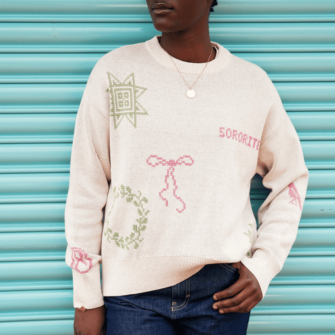 Cross Stitch Jumper in Ecru - Pre Order Jumper Black & Beech
