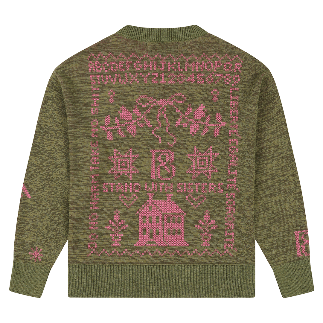 Cross Stitch Jumper in Olive Green Marl Jumper Black & Beech