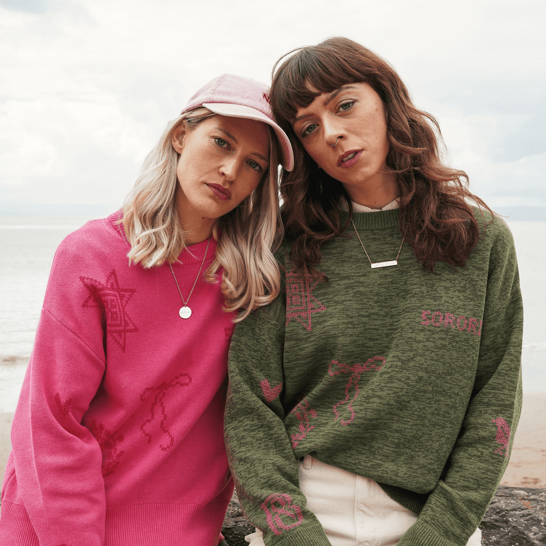 Cross Stitch Jumper in Olive Green Marl - Pre Order Jumper Black & Beech