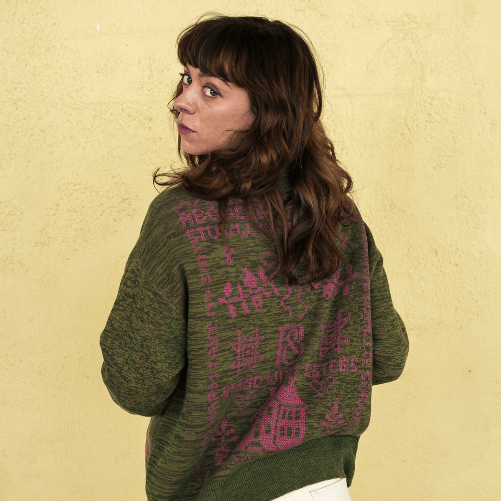 Cross Stitch Jumper in Olive Green Marl - Pre Order Jumper Black & Beech