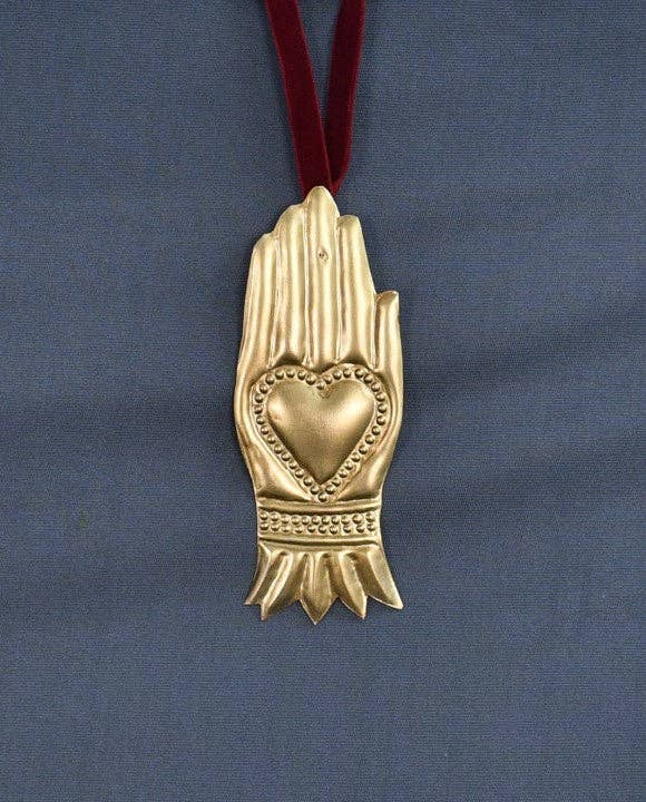 Gold Milagro Hand Ornament - Black &amp; Beech