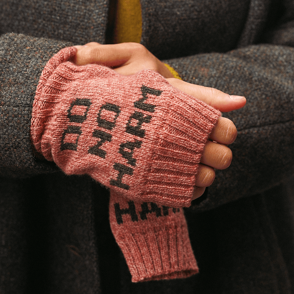 Do No Harm Take No Shit Wrist Warmers in Cloudberry & Chaffinch - Black & Beech
