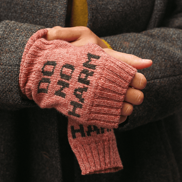 Do No Harm Take No Shit Wrist Warmers in Cloudberry &amp; Chaffinch - Black &amp; Beech