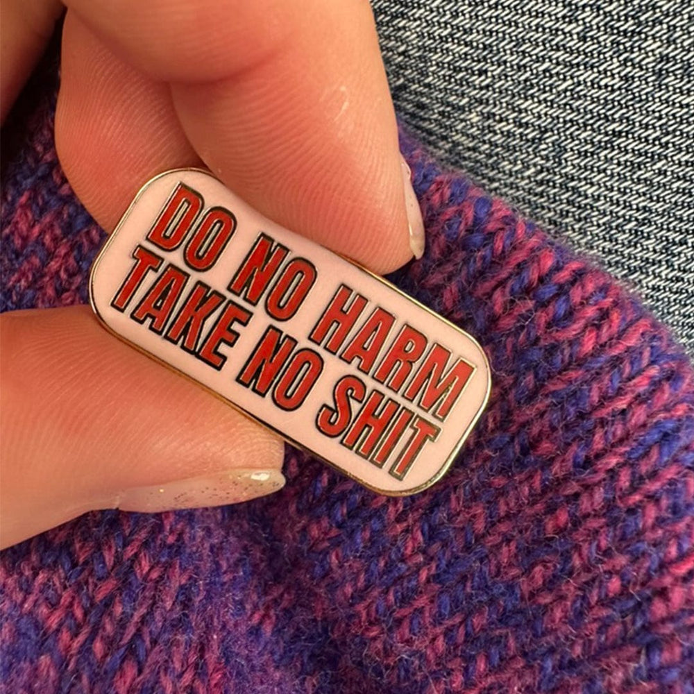 Do No Harm Take No Shit Enamel Pin Pink & Red Brooches & Lapel Pins Black & Beech