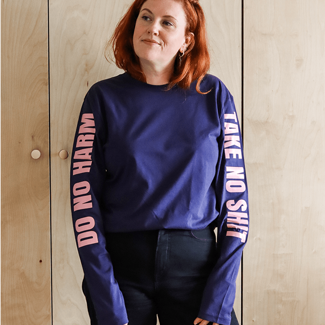 Do No Harm Take No Shit Long Sleeve T-shirt in Navy T-shirts Black & Beech