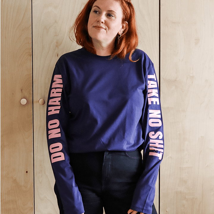 Do No Harm Take No Shit Long Sleeve T-shirt in Navy T-shirts Black & Beech