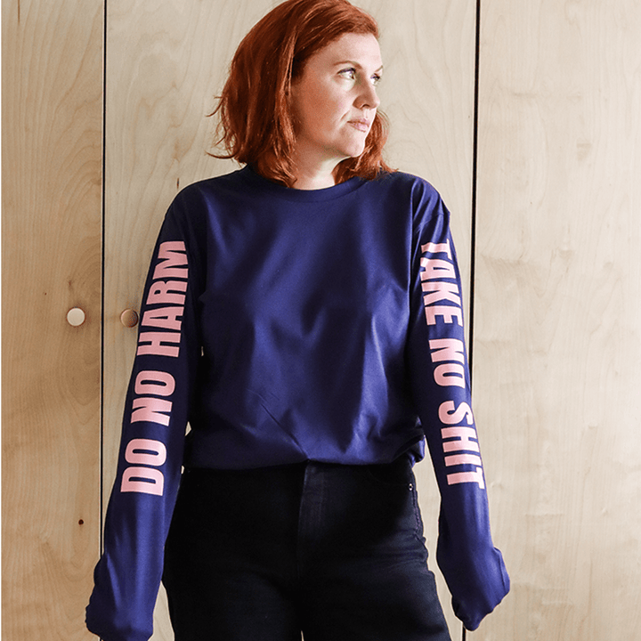 Do No Harm Take No Shit Long Sleeve T-shirt in Navy T-shirts Black & Beech