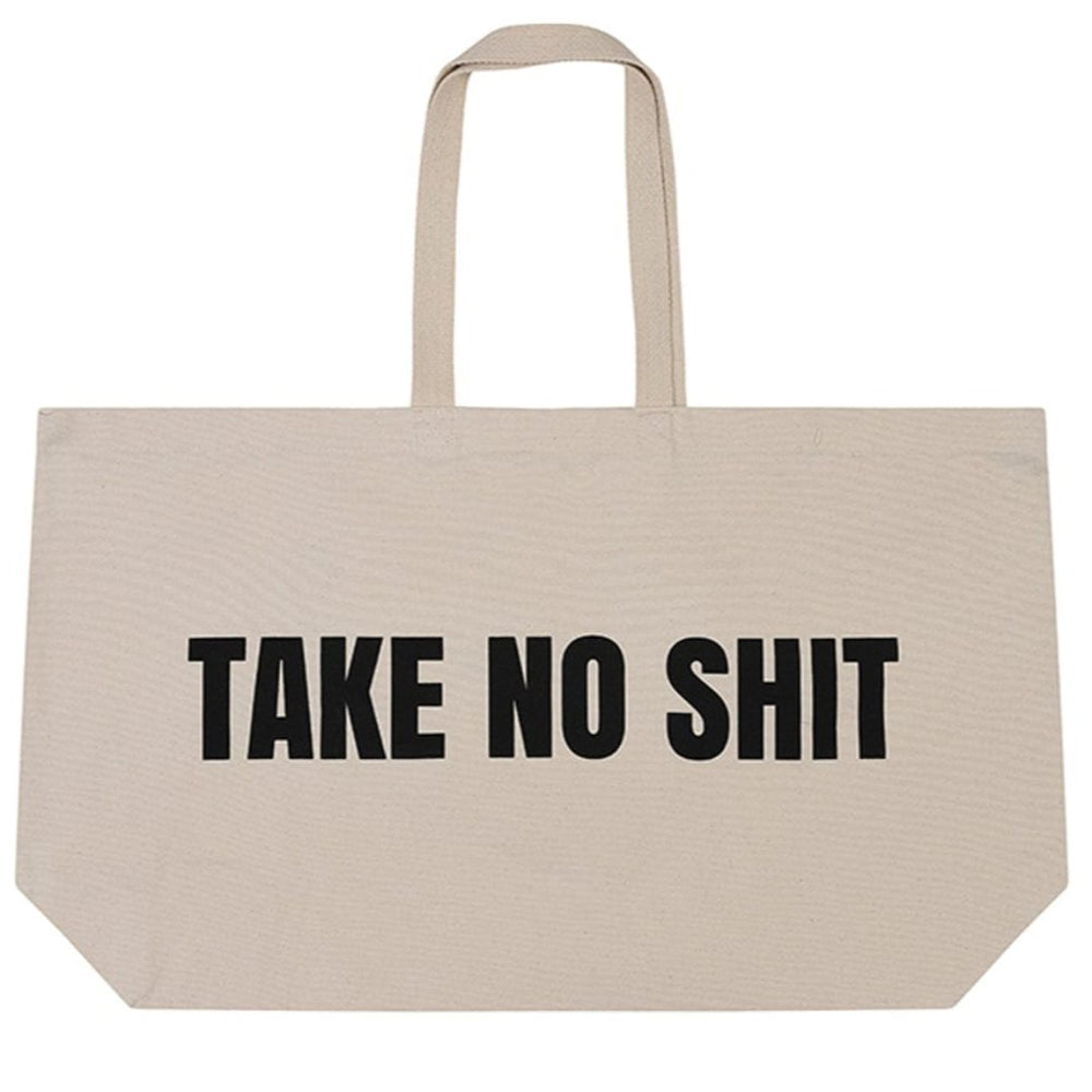 Do No Harm Take No Shit Massive Tote Bag - Black & BeechBottle Green & Pink Glitter Print