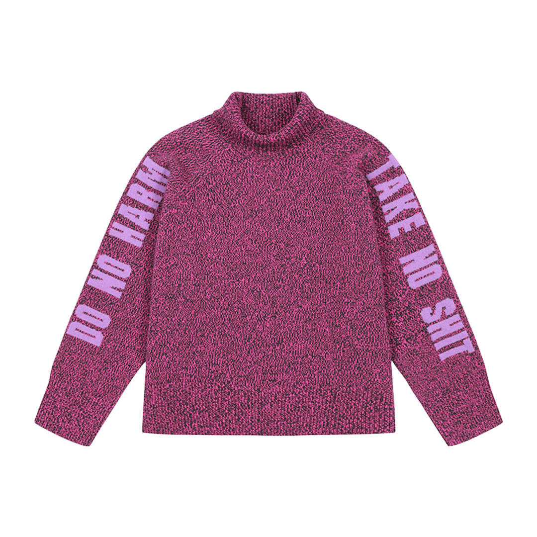 Do No Harm Take No Shit Merino Funnel Jumper in Anemone Jumpers Black & Beech