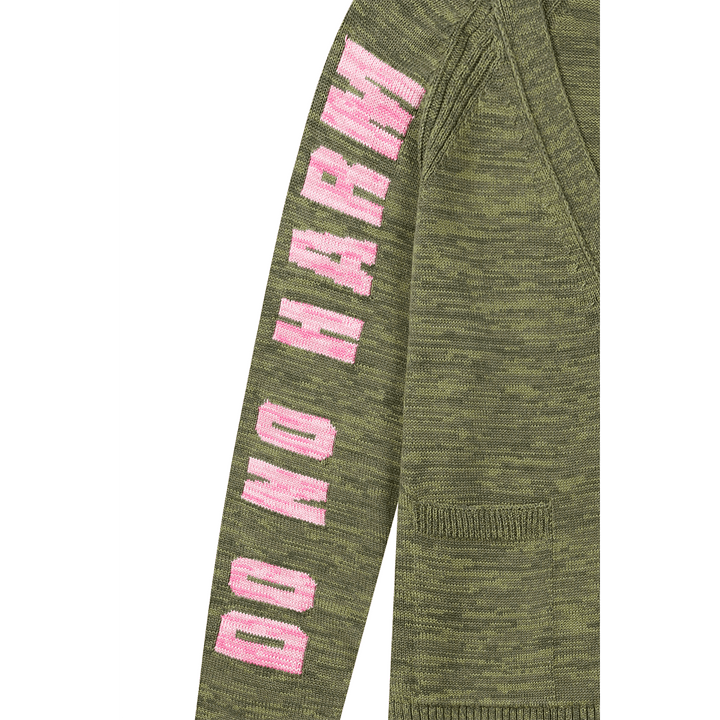 Do No Harm Take No Shit  Organic Cotton Cardigan in Olive Marl Cardigans Black & Beech