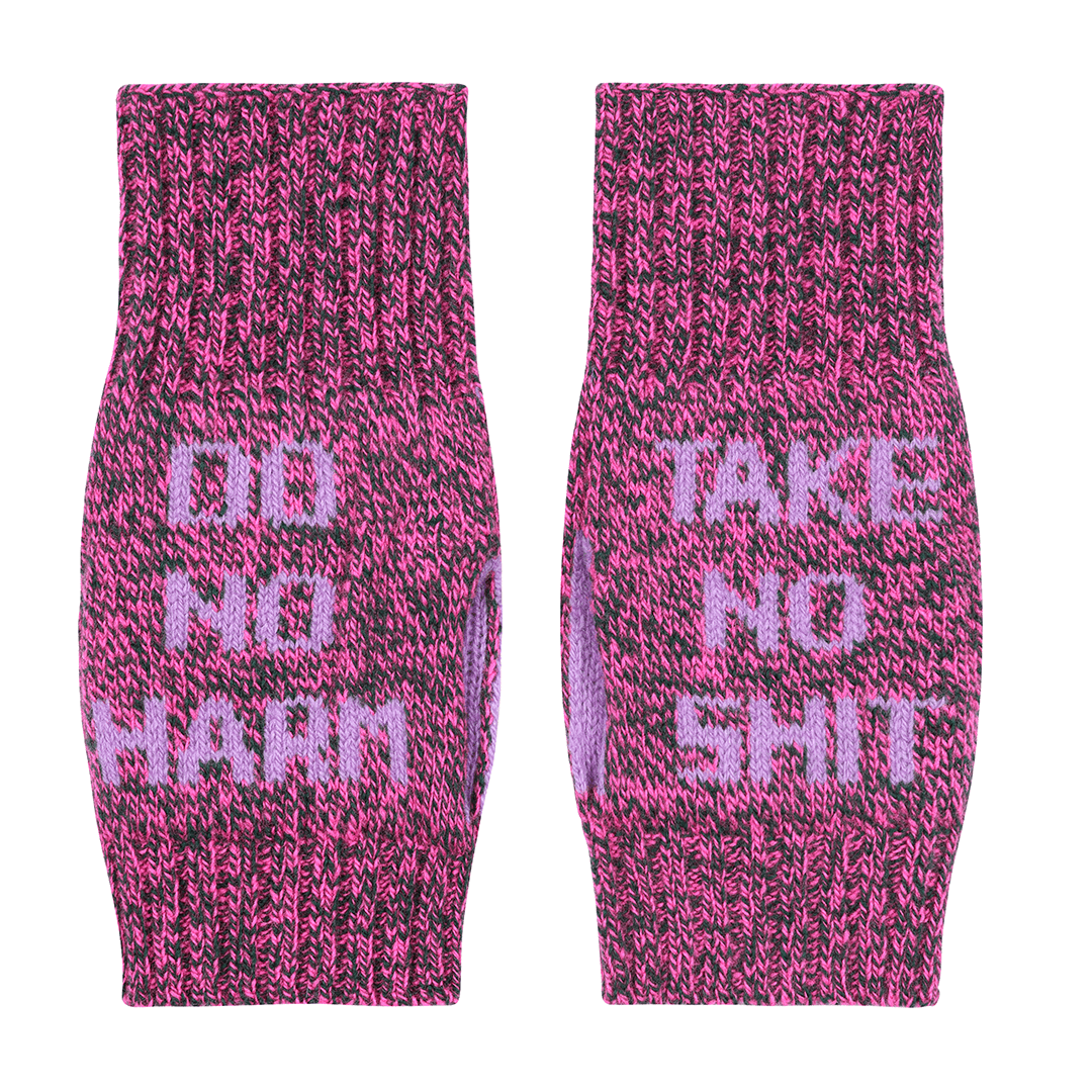 Do No Harm Take No Shit Wrist Warmers in Anemone Gloves & Mittens Black & Beech
