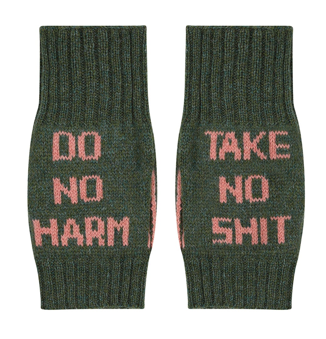 Do No Harm Take No Shit Wrist Warmers in Moss Gloves & Mittens Black & Beech