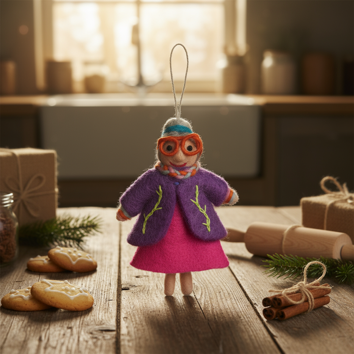 Handmade Felt Groovy Grannies Hanging Decoration: Ethel