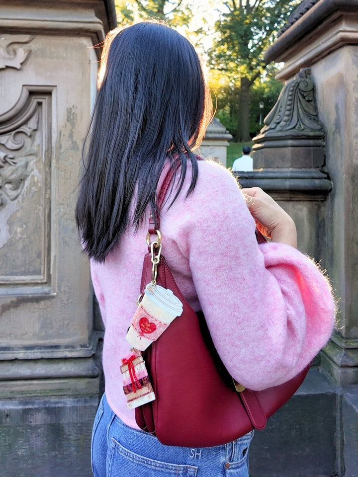 PRE ORDER Hand - painted Bow Bookstack Bag Charm + Keychain - Black & Beech