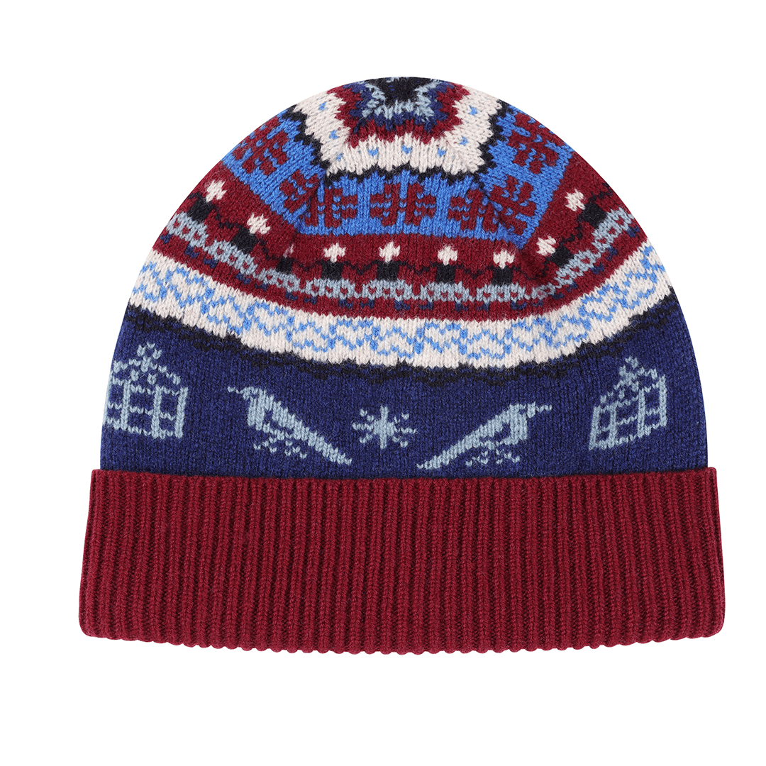 Fairisle Beanie in Klein & Claret Hats Black & Beech