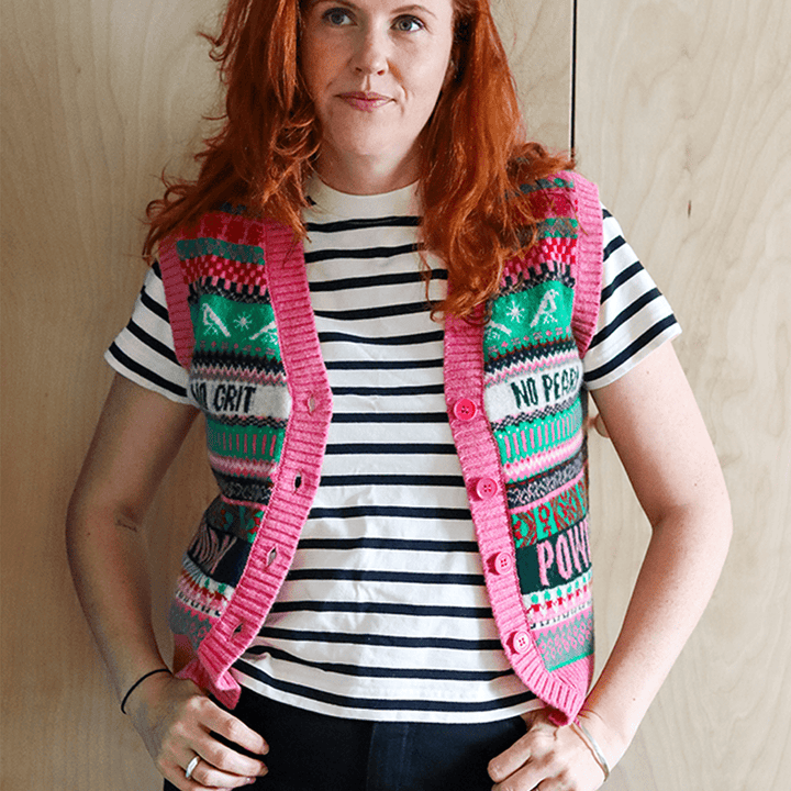 Fairisle Lambswool Waistcoat in Bubblegum Waistcoat Black & Beech