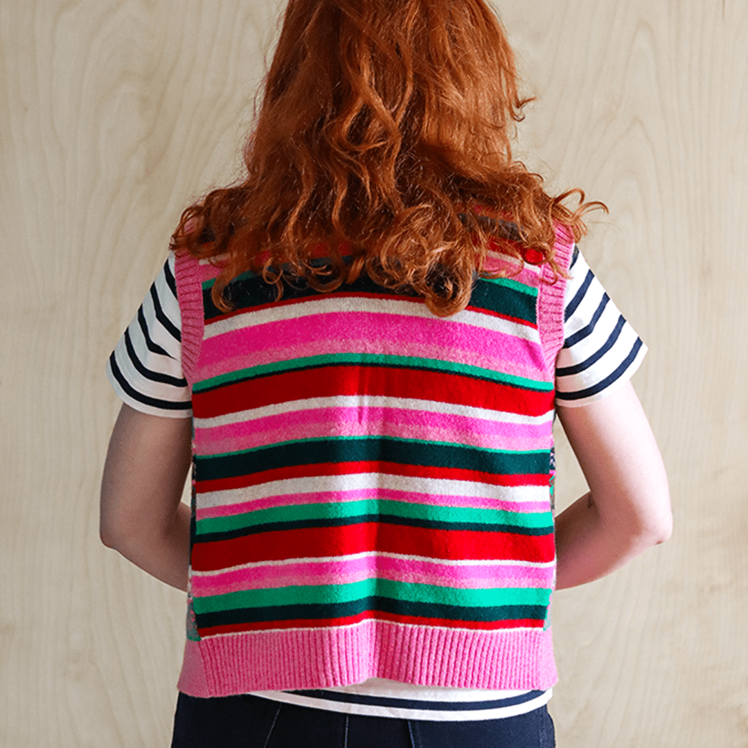 Fairisle Lambswool Waistcoat in Bubblegum Waistcoat Black & Beech