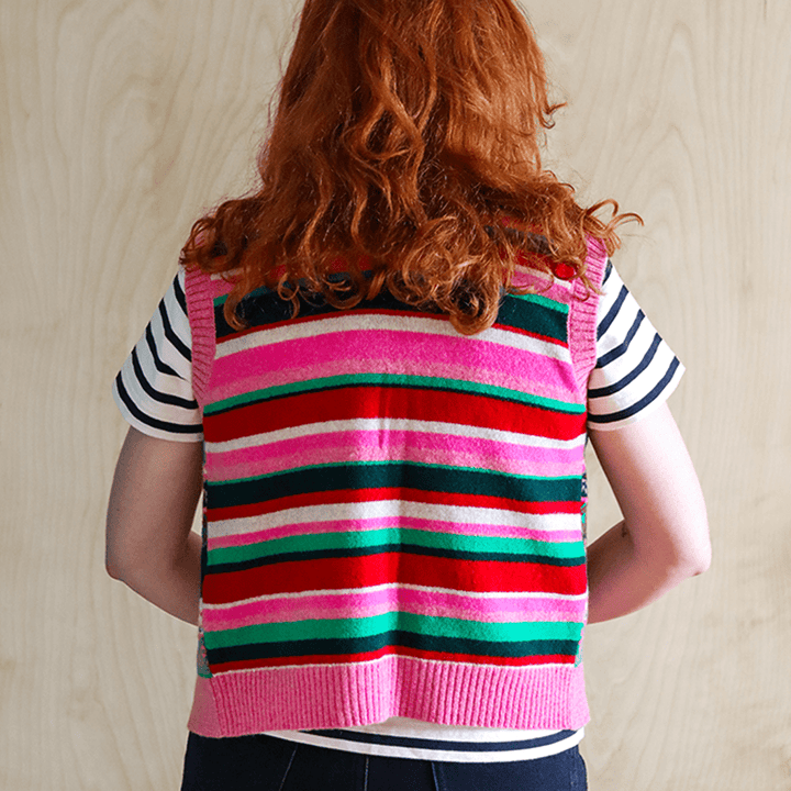 Fairisle Lambswool Waistcoat in Bubblegum Waistcoat Black & Beech