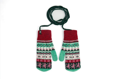 Fairisle Mittens on Strings in Peppermint Pomegranate & French Rose Clothing Accessories Black & Beech