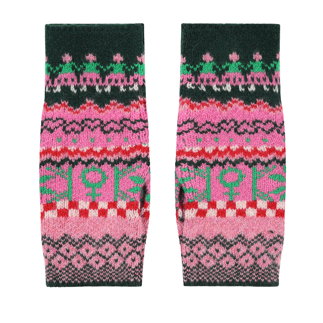 Fairisle Wrist Warmers in Bubblegum Gloves & Mittens Black & Beech