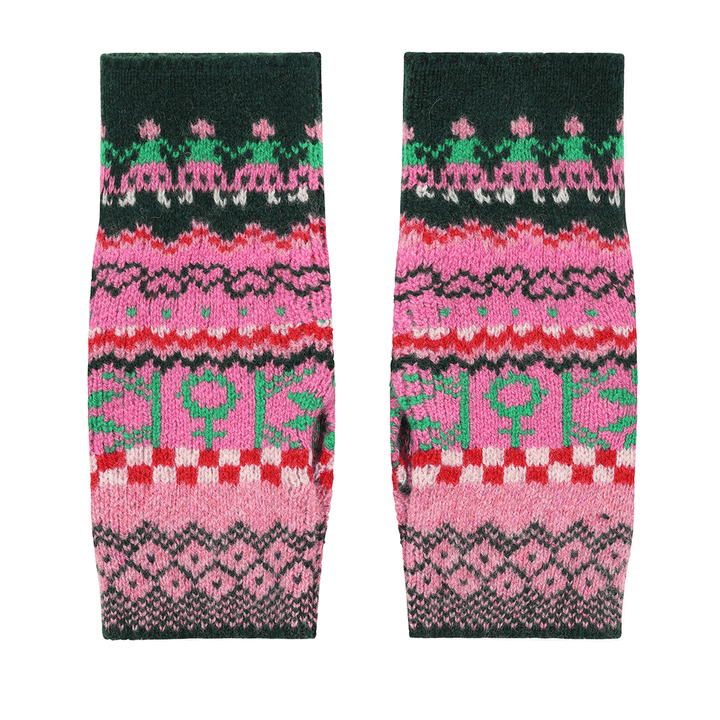 Fairisle Wrist Warmers in Bubblegum Gloves & Mittens Black & Beech