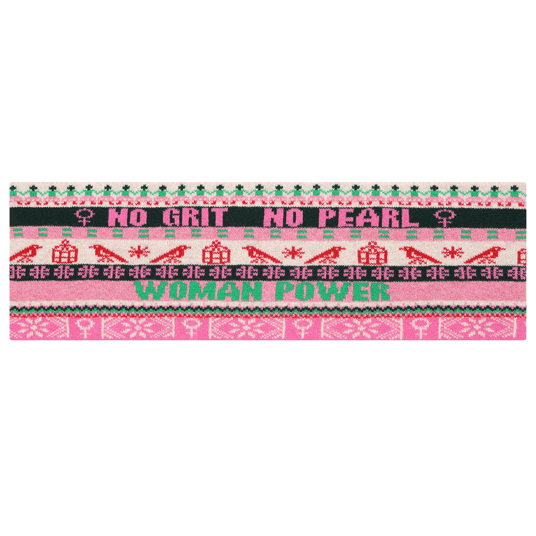 Feminist Fairisle Loop Scarf in Bubblegum scarf Black & Beech