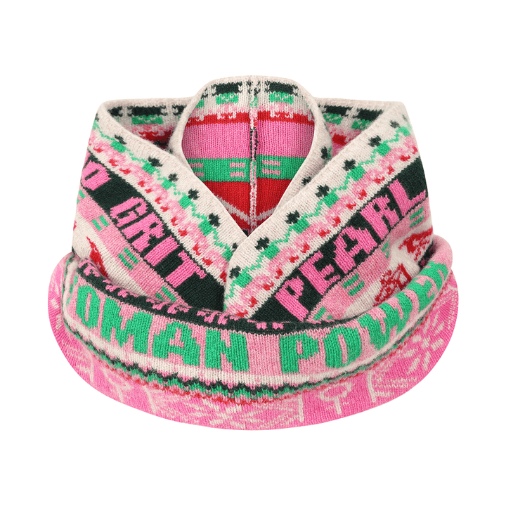 Feminist Fairisle Loop Scarf in Bubblegum scarf Black & Beech