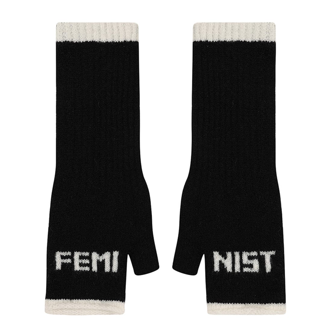 Feminist Fingerless Mittens in Black & Ecru Gloves & Mittens Black & Beech