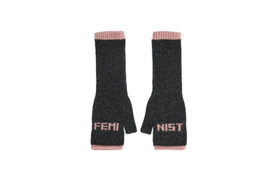 Feminist Fingerless Mittens in Charcoal & Calamine Gloves & Mittens Black & Beech