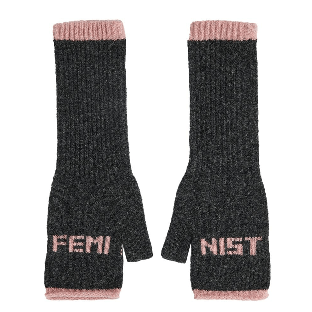 Feminist Fingerless Mittens in Charcoal & Calamine Gloves & Mittens Black & Beech