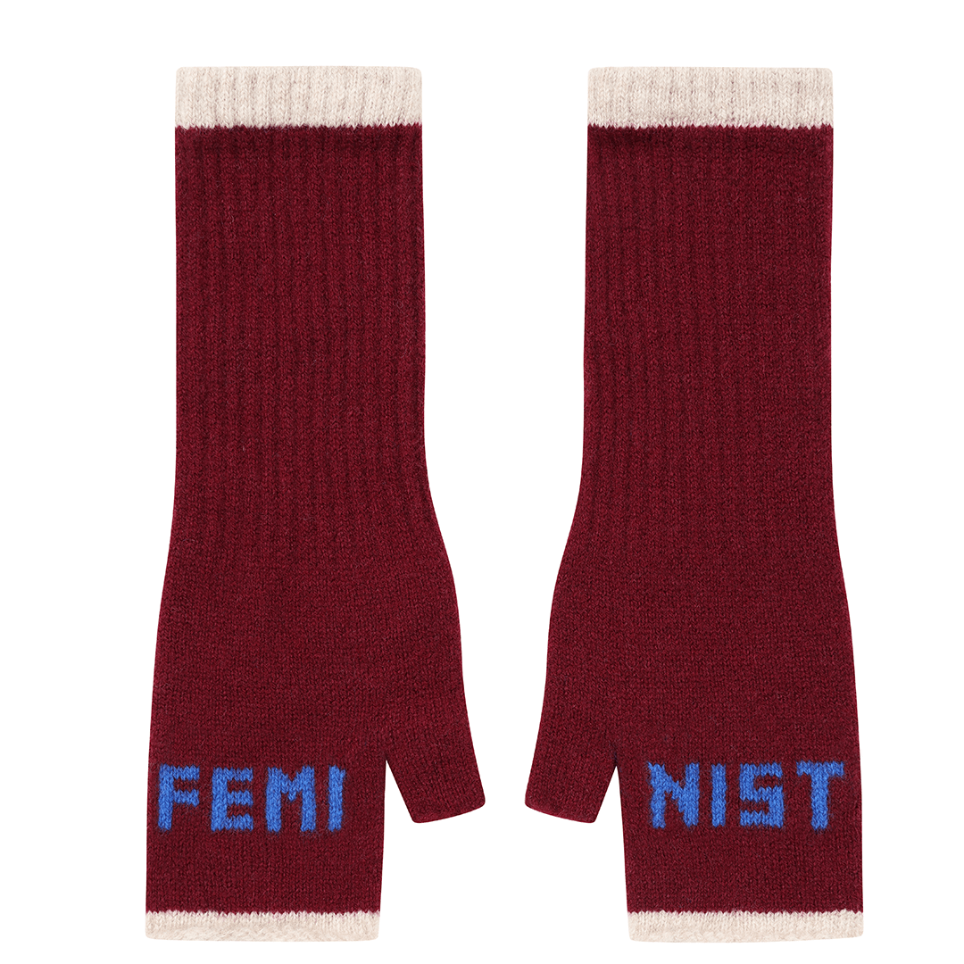 Feminist Fingerless Mittens in Claret & Klein Gloves & Mittens Black & Beech