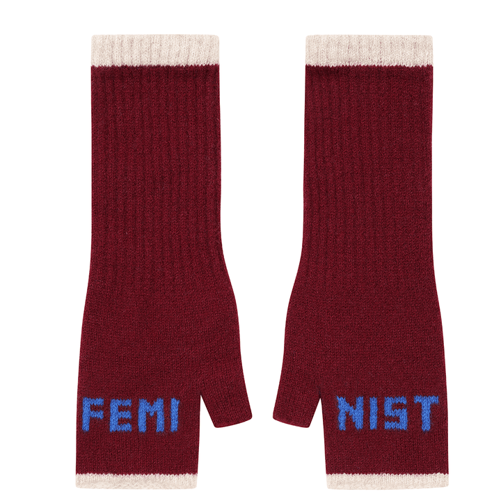 Feminist Fingerless Mittens in Claret & Klein Gloves & Mittens Black & Beech